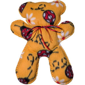 Homemade - Yellow - Stuffed Bear With Bow - Plushie - Ladybug and Flowers Print